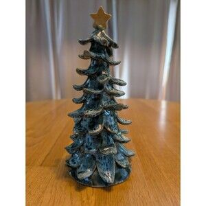 Vintage Ceramic Green Glazed Christmas Tree No Light Holes Handmade 8" X 4"